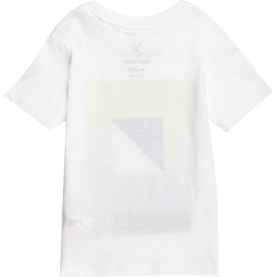 Mini boys white square print t-shirt